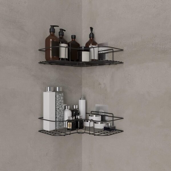 RAYMOX Pack of 2 Self-Adhesive Shelf/Storage Organizer for Bathroom and Kitchen Corner Wall Mounted Rack Shelf Bathroom Accessories Storage Rack No Drilling-Shelf Adhesive