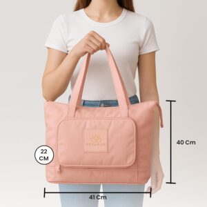 REVANOR Foldable Travel Duffel Bag for Women – Expandable Oxford Fabric Carry-On, Lightweight & Waterproof, Convertible Extra Luggage Bag for Travel, Gym, or Shopping (Pink)