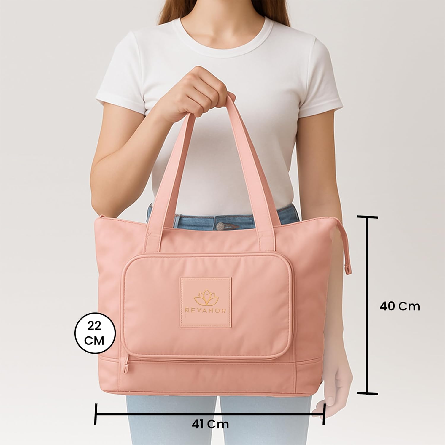 REVANOR Foldable Travel Duffel Bag for Women – Expandable Oxford Fabric Carry-On, Lightweight & Waterproof, Convertible Extra Luggage Bag for Travel, Gym, or Shopping (Pink)