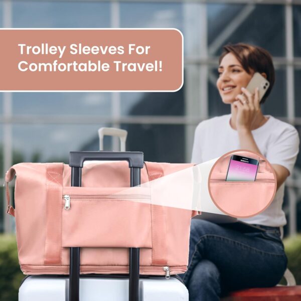 REVANOR Foldable Travel Duffel Bag for Women – Expandable Oxford Fabric Carry-On, Lightweight & Waterproof, Convertible Extra Luggage Bag for Travel, Gym, or Shopping (Pink)