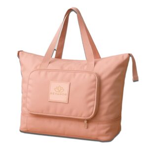 REVANOR Foldable Travel Duffel Bag for Women – Expandable Oxford Fabric Carry-On, Lightweight & Waterproof, Convertible Extra Luggage Bag for Travel, Gym, or Shopping (Pink)