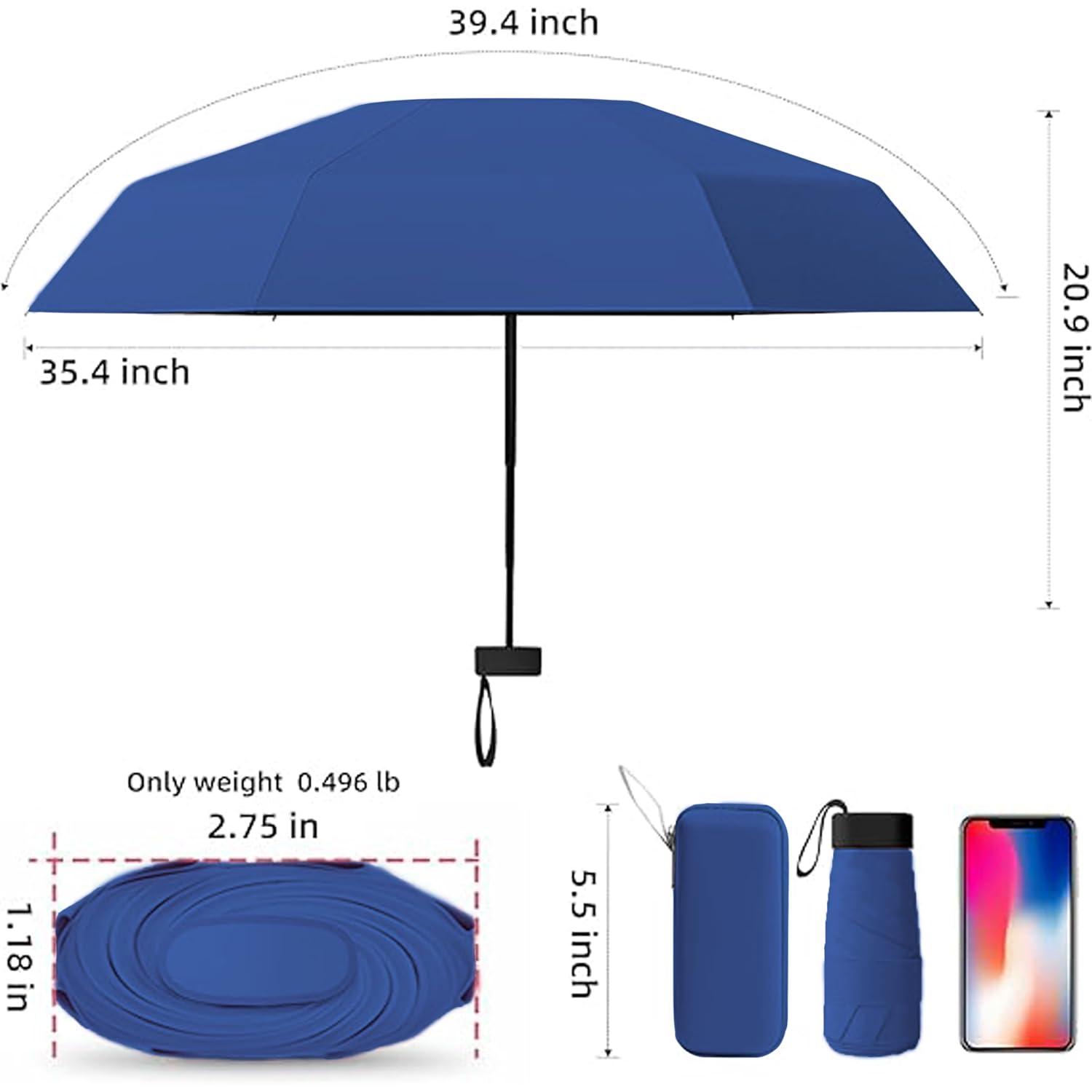 REXERA Travel Mini Folding Compact Umbrella with Case, Manual Open 6 Ribs Lightweight Portable, Small Sun & Rain Pocket Umbrella for Girls and Women- Use in Rain & Summer