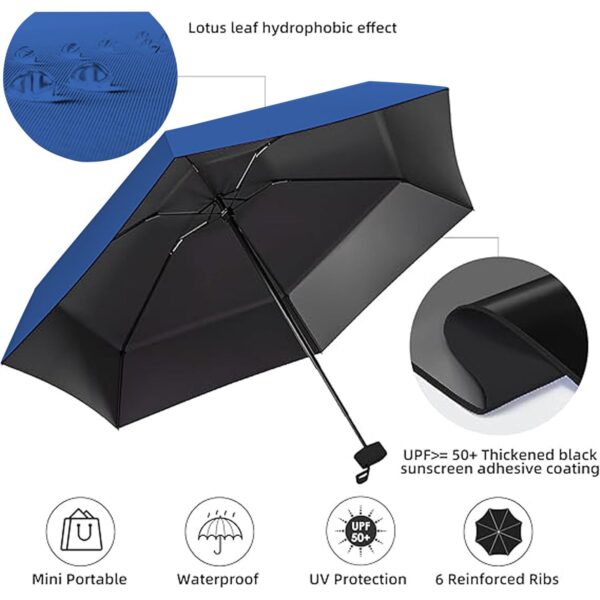 REXERA Travel Mini Folding Compact Umbrella with Case, Manual Open 6 Ribs Lightweight Portable, Small Sun & Rain Pocket Umbrella for Girls and Women- Use in Rain & Summer
