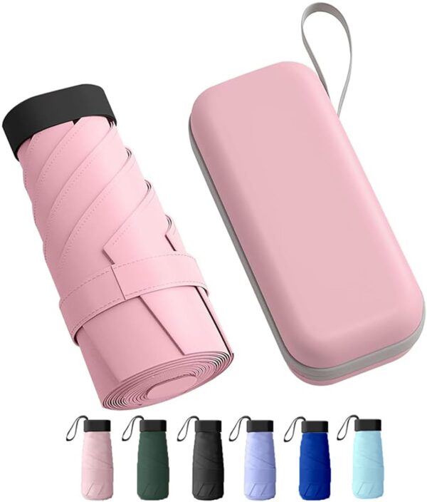 REXERA Travel Mini Folding Compact Umbrella with Case, Manual Open 6 Ribs Lightweight Portable, Small Sun & Rain Pocket Umbrella for Girls and Women- Use in Rain & Summer