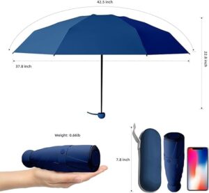 REXERA UV protection Umbrella with Case, Manual Open 6 Ribs Lightweight Portable, Small Sun & Rain Pocket umbrella for men women kids boys girls big size