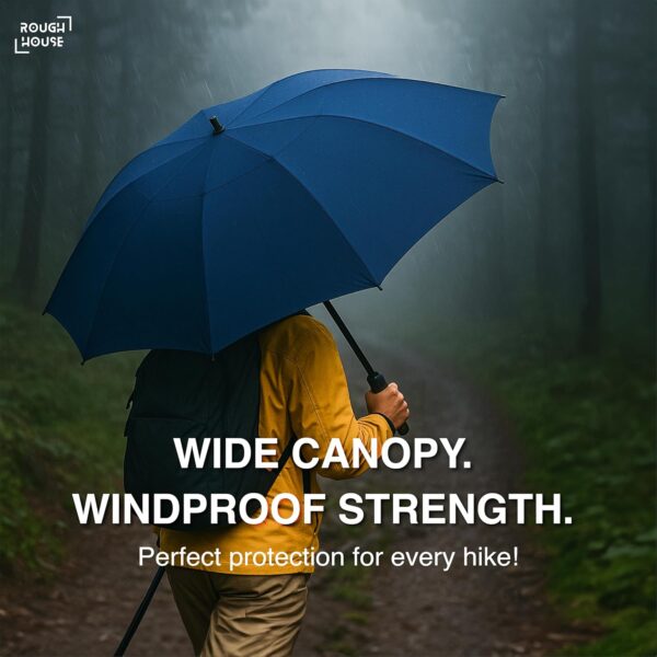 Roughhouse Foldable Jumbo XL Golf Umbrella – Windproof, Tri-Fold Large Umbrella for Men & Women | Stylish & Portable | All-Weather Protection for Rain, Sun, Travel, & Outdoor Use