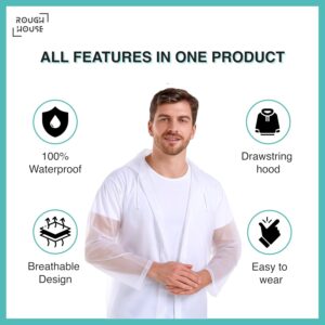 Roughhouse® Translucent Waterproof Multiuse Rain Poncho – Unisex, Lightweight, Hooded & Full-Length | Stylish Rain Protection for Travel, Biking, Festivals & More