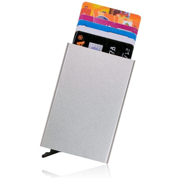 SAMTROH Metal RFID Blocking Aluminium Pop Up Slim Credit Or Debit/ATM Card Holder Case Holds 6 Bank Cards Case for Men & Women - (9.5 x 0.9 x 6 Cm) (Grey)