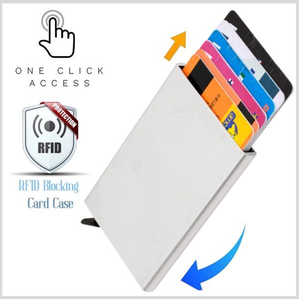 SAMTROH Metal RFID Blocking Aluminium Pop Up Slim Credit Or Debit/ATM Card Holder Case Holds 6 Bank Cards Case for Men & Women - (9.5 x 0.9 x 6 Cm) (Grey)