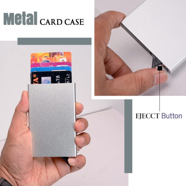 SAMTROH Metal RFID Blocking Aluminium Pop Up Slim Credit Or Debit/ATM Card Holder Case Holds 6 Bank Cards Case for Men & Women - (9.5 x 0.9 x 6 Cm) (Grey)