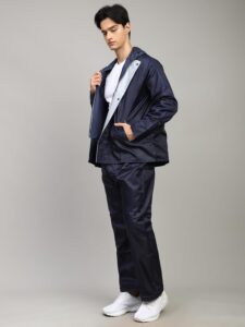 Shasmi Black Rain Coat for Men Waterproof Raincoat with Pants Polyester Double Layer Rain Coat For Men Bike Rain Suit Rain Jacket Suit Inner Mobile Pocket with Storage Bag...