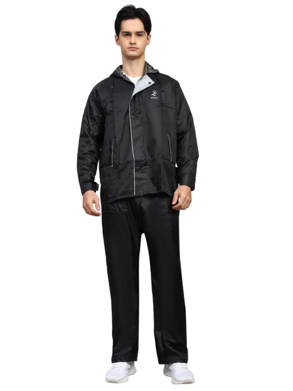 Shasmi Black Rain Coat for Men Waterproof Raincoat with Pants Polyester Double Layer Rain Coat For Men Bike Rain Suit Rain Jacket Suit Inner Mobile Pocket with Storage Bag...