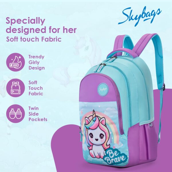 Skybags Pixie 36 Liters School Backpack for Girls With Quick Access Zippered Front Pocket | Soft Touch Fabric, 3 Compartments, Stylish Design | Trendy Backpack for Kids