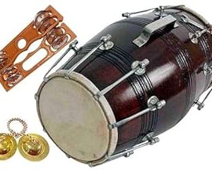 SM' Sai Musicals Professinal Mango Wood Nut & Bold Fitting Dholak Pooja Bhajan& for Musicals events Brown Colour