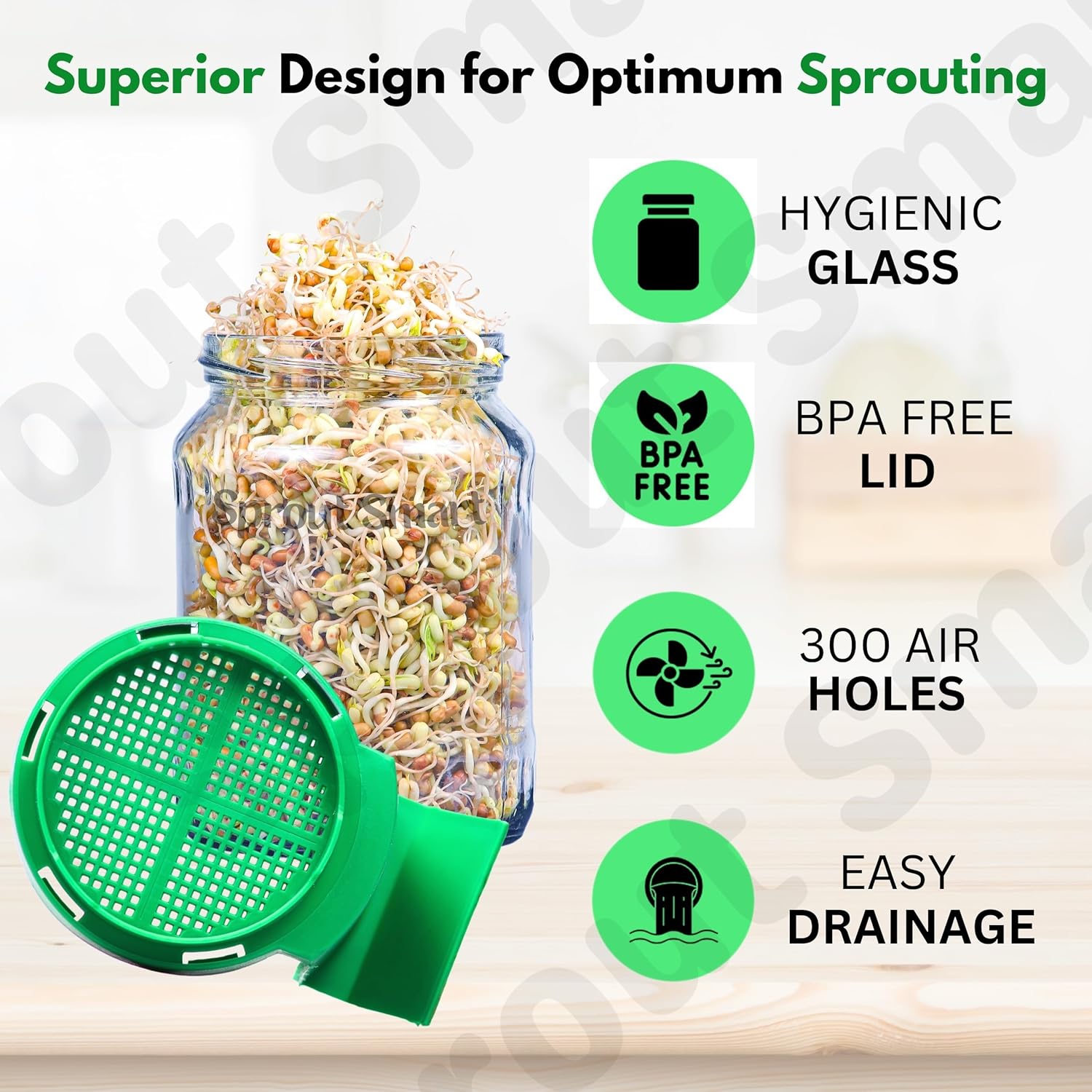 Sprouts Maker Glass Jar – 720ml Durable & Reusable Sprouter for All Seeds and Beans, BPA-Free with 300-Hole Mesh Lid for Airflow, Odor-Free, Easy Drainage, and Hygienic Glass...