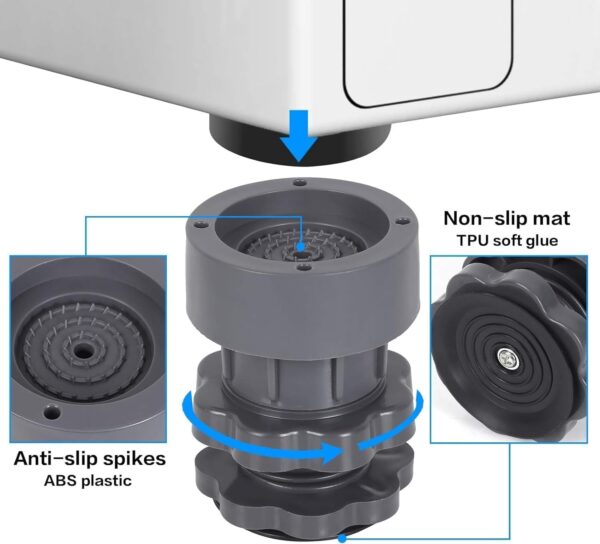 SR Refrigerator & Washing Machine Stand with Anti-Vibration Pads – Adjustable Furniture Base for Single & Double Door Fridges, Shock-Absorbing, Noise Cancelling, Anti-Slip...