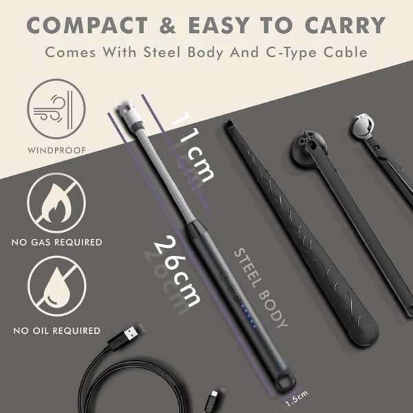 STRAW&WEAVE Electric Rechargeable Plasma Gas Lighter for Kitchen,Lighter for Gas Stove,Candles,Pooja,1 Year Warranty,C-Type USB,Kitchen Tools,Multi Purpose,360° Flexible &...