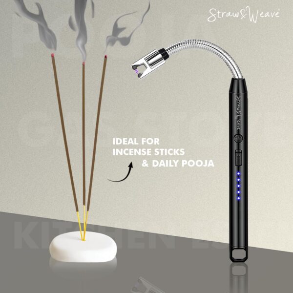 STRAW&WEAVE Electric Rechargeable Plasma Gas Lighter for Kitchen,Lighter for Gas Stove,Candles,Pooja,1 Year Warranty,C-Type USB,Kitchen Tools,Multi Purpose,360° Flexible &...