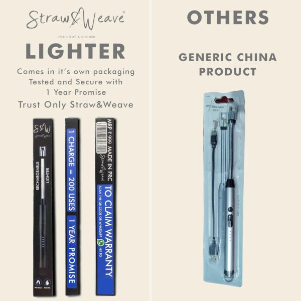 STRAW&WEAVE Electric Rechargeable Plasma Gas Lighter for Kitchen,Lighter for Gas Stove,Candles,Pooja,1 Year Warranty,C-Type USB,Kitchen Tools,Multi Purpose,360° Flexible &...