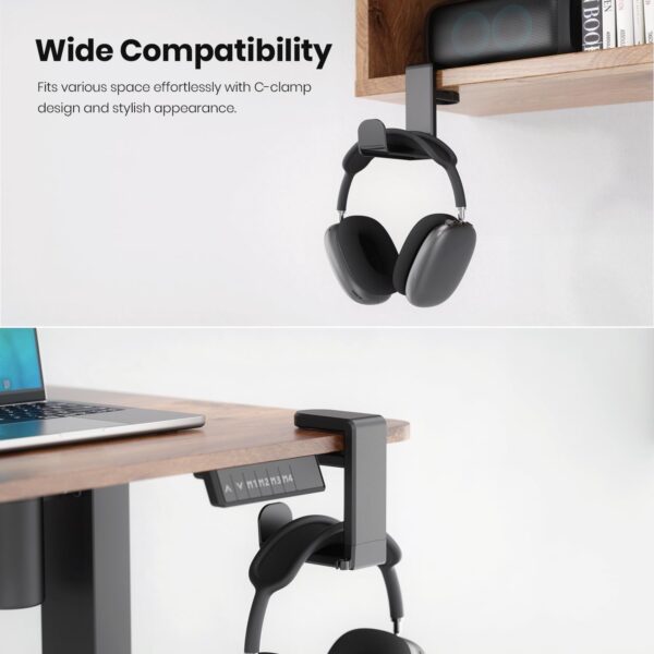 Techzere Headphone Stand Holder 360 Degree Swivel for Table Hanging Hook for Gaming and Regular Headphones Black