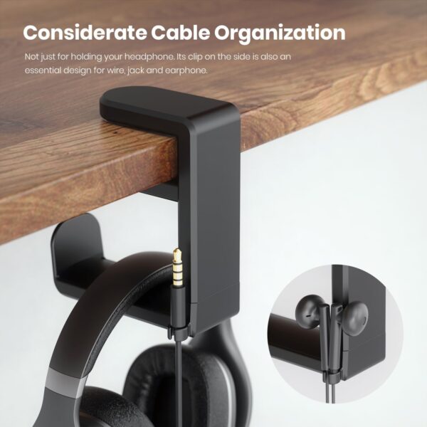 Techzere Headphone Stand Holder 360 Degree Swivel for Table Hanging Hook for Gaming and Regular Headphones Black
