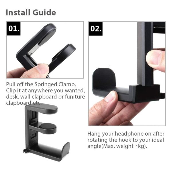 Techzere Headphone Stand Holder 360 Degree Swivel for Table Hanging Hook for Gaming and Regular Headphones Black
