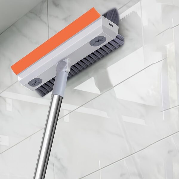 TEKCOOL 3 in 1 Toilet Bathroom Cleaning Brush with Wiper and Long Handle - 180° Rotate Floor Scrub Brush for Tiles, Home Kitchen Bathroom Accessories (Orange).