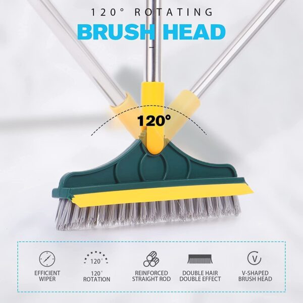 TEKCOOL 3 in 1 Toilet Bathroom Cleaning Brush with Wiper and Long Handle - 180° Rotate Floor Scrub Brush for Tiles, Home Kitchen Bathroom Accessories (Orange).