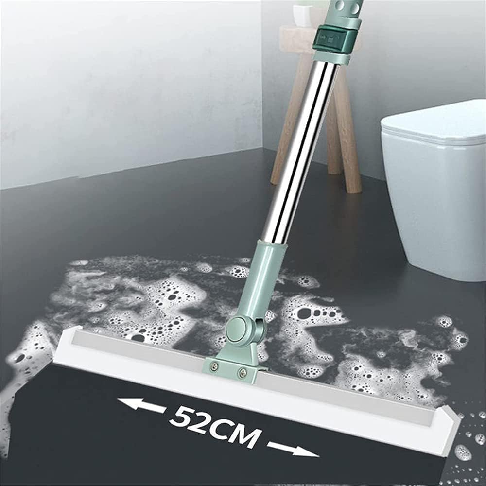 TEKCOOL 50-Inch Rotating Floor Squeegee, Heavy Duty Bathroom Wiper with 180-Degree Swivel Head,Multifunctional Magic Broom Floor Squeegee with Long Handle Adjustable (Green).