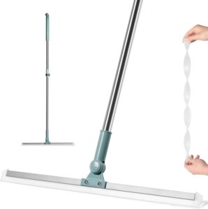 TEKCOOL 50-Inch Rotating Floor Squeegee, Heavy Duty Bathroom Wiper with 180-Degree Swivel Head,Multifunctional Magic Broom Floor Squeegee with Long Handle Adjustable (Green).