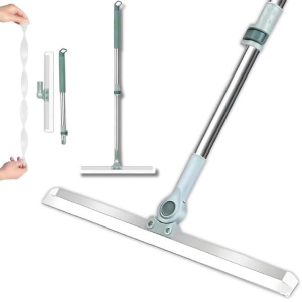 TEKCOOL 50-Inch Rotating Floor Squeegee, Heavy Duty Bathroom Wiper with 180-Degree Swivel Head,Multifunctional Magic Broom Floor Squeegee with Long Handle Adjustable (Green).