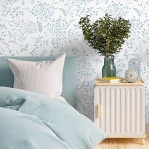 TEKCOOL Peel and Stick Wallpaper 17.7” x 118” White Contact Paper Blue Floral Wall Paper Modern Boho Removable Contact Paper for Cabinet Drawers Bedroom Self Adhesive Vinyl...
