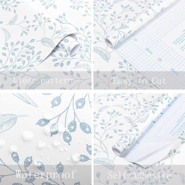 TEKCOOL Peel and Stick Wallpaper 17.7” x 118” White Contact Paper Blue Floral Wall Paper Modern Boho Removable Contact Paper for Cabinet Drawers Bedroom Self Adhesive Vinyl...