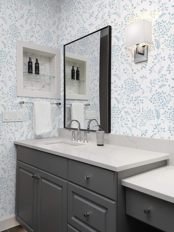TEKCOOL Peel and Stick Wallpaper 17.7” x 118” White Contact Paper Blue Floral Wall Paper Modern Boho Removable Contact Paper for Cabinet Drawers Bedroom Self Adhesive Vinyl...