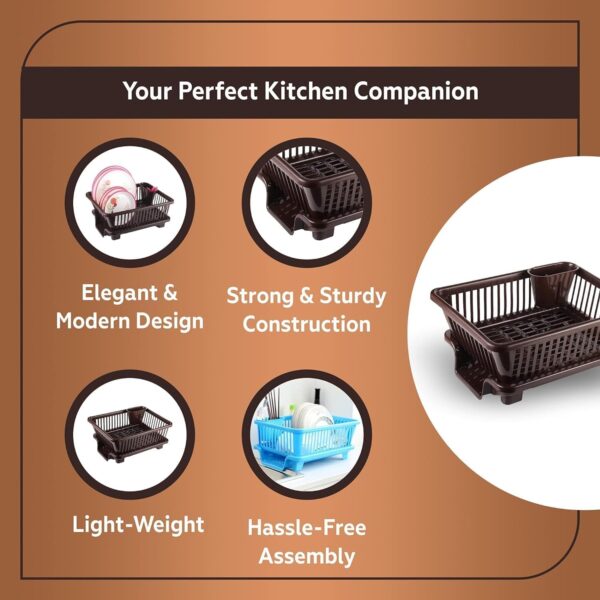 TEKCOOL Plastic Durable Kitchen Drainer Dish Rack Organizer/Drying Tray, Dish Rack with Drying Tray (Green, 45 x 32 x 18 cm, Brown)