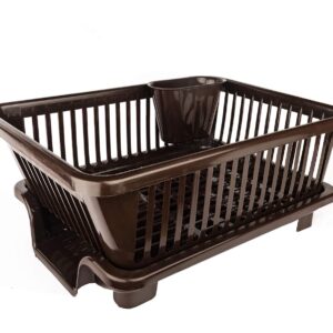 TEKCOOL Plastic Durable Kitchen Drainer Dish Rack Organizer/Drying Tray, Dish Rack with Drying Tray (Green, 45 x 32 x 18 cm, Brown)