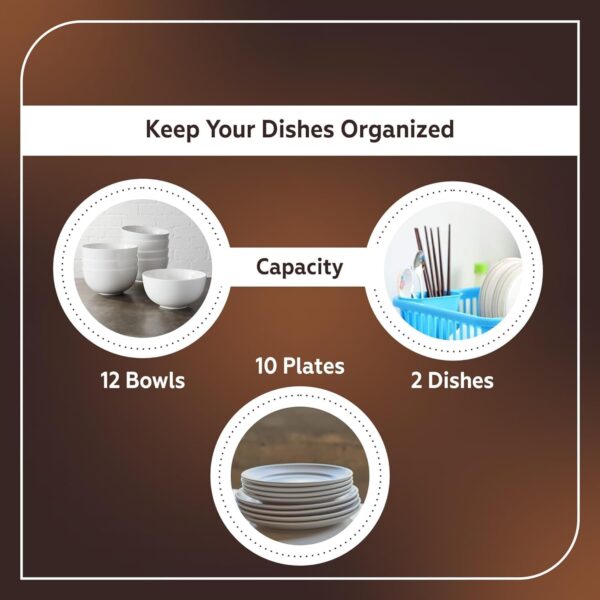 TEKCOOL Plastic Durable Kitchen Drainer Dish Rack Organizer/Drying Tray, Dish Rack with Drying Tray (Green, 45 x 32 x 18 cm, Brown)