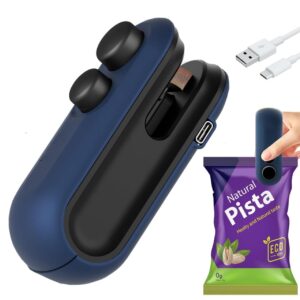 TEKCOOL Portable Mini Sealing Machine, Handheld Packet Sealer for Food, Snacks, Chips, Fresh Storage, Plastic Bags Sealing Machine, 1 YEAR Warranty (Blue):