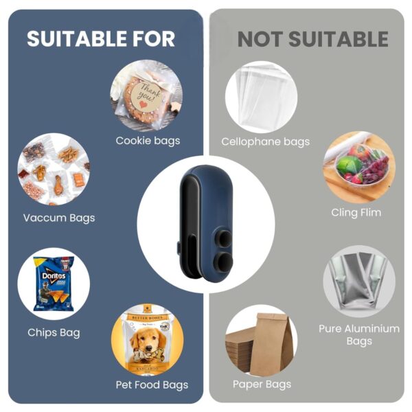 TEKCOOL Portable Mini Sealing Machine, Handheld Packet Sealer for Food, Snacks, Chips, Fresh Storage, Plastic Bags Sealing Machine, 1 YEAR Warranty (Blue):