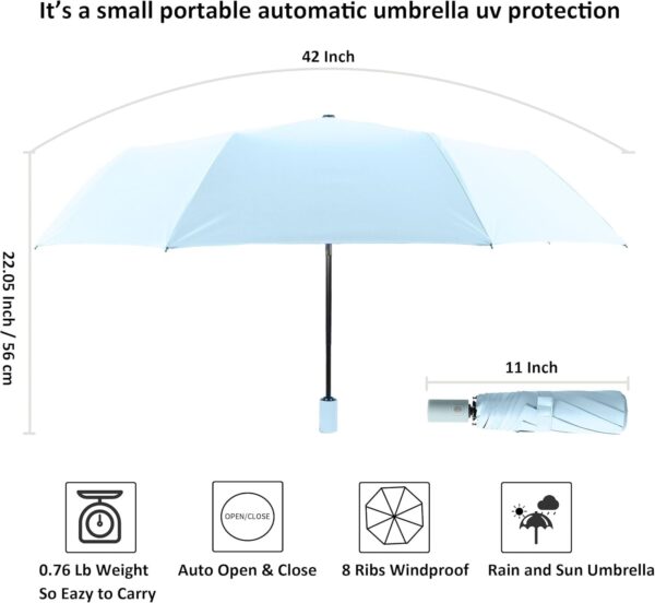 TEKCOOL Small UV Protection Travel Umbrella Compact for Rain and Sun UPF 50+ 41 inch Portable Umbrella for Women and Men