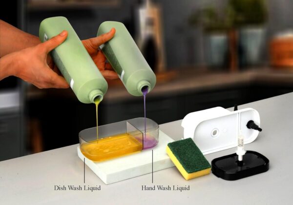 The SR Brand Plastic 3 in 1 Soap Pump Dispenser Dish Soap Liquid Dispenser Sponge Holder Dish Soap Pump Dispenser for Kitchen Sink Countertop Kitchen Bathroom (Multi-Color)