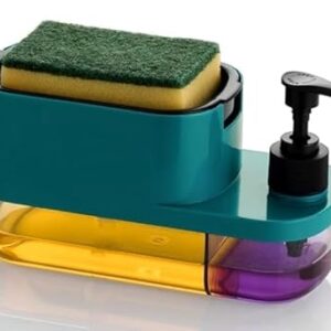 The SR Brand Plastic 3 in 1 Soap Pump Dispenser Dish Soap Liquid Dispenser Sponge Holder Dish Soap Pump Dispenser for Kitchen Sink Countertop Kitchen Bathroom (Multi-Color)