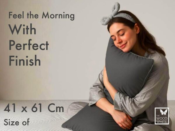 THE WOOD WHITE Grey Pillow Set of 2 with Extra Silver Edge & Soft Microfibre Plush Filling in 41 x 61 Cm | 16" x 24" Inch