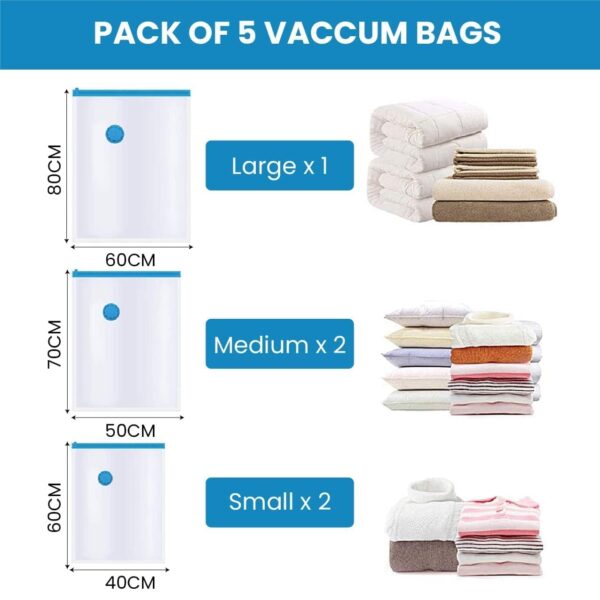 upsimples Vacuum Storage Bags for Clothes with Hand Pump – 5-Pack Space Saver Bags for Travel & Home – Self-Compression Organizer for Blankets, Comforters, Jackets & Sweaters...