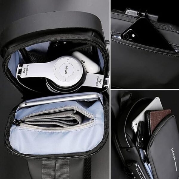 USB Sling Chest Bag – Waterproof Crossbody Shoulder Bag with USB Charging Port – Anti-Theft Travel Daypack for Men & Women – Casual Lightweight Sling Backpack