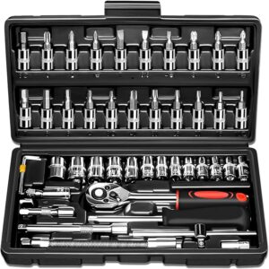 VD ENTERPRISE Chrome Vanadium Steel 46 In 1 Pcs Tool Kit | Screwdriver set | Hand Tools | Wrench Set | Multi Purpose | Combination Case | Precision Socket | Bike Tool Kit (Black)