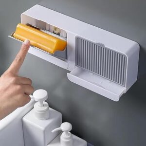 Veroflame Wall Mounted Soap Box with Lid – Double Grids Soap Draining Rack, Bathroom & Shower Soap Holder – Multi-Color Plastic, Double Soap Bar Storage Without Drill...