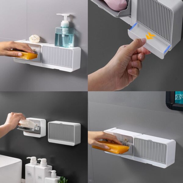 Veroflame Wall Mounted Soap Box with Lid – Double Grids Soap Draining Rack, Bathroom & Shower Soap Holder – Multi-Color Plastic, Double Soap Bar Storage Without Drill...
