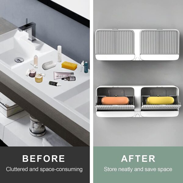 Veroflame Wall Mounted Soap Box with Lid – Double Grids Soap Draining Rack, Bathroom & Shower Soap Holder – Multi-Color Plastic, Double Soap Bar Storage Without Drill...