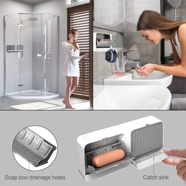 Veroflame Wall Mounted Soap Box with Lid – Double Grids Soap Draining Rack, Bathroom & Shower Soap Holder – Multi-Color Plastic, Double Soap Bar Storage Without Drill...
